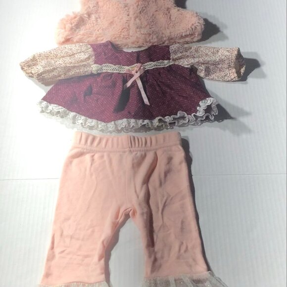 Vintage Doll Dress Plush Bundle Vest Nicole Miller Leggings Floral Peach/Cream - Picture 5 of 10